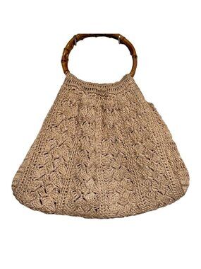 Vintage Crochet Straw-Look Handbag w/ Bamboo Handle